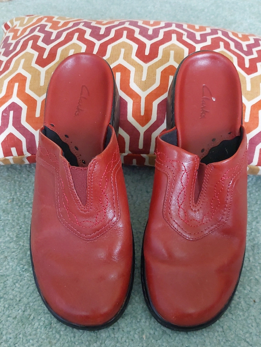 Clarks Women's Red Leather Slip-On Mules